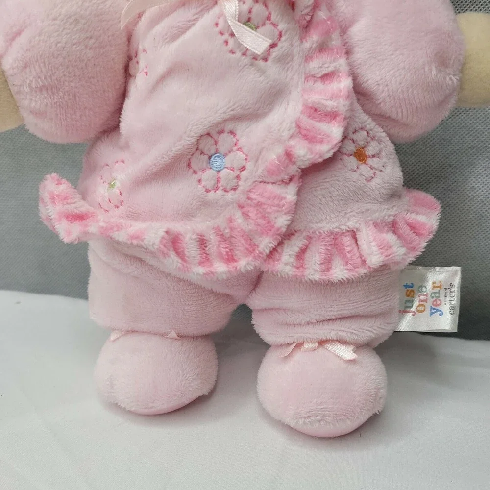 Carter’s Just One Year Pink Flower Blonde Hair Doll Dolly Rattle Lovey Flower